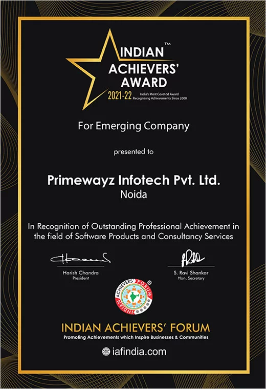 Indian Achievers’ Award for Emerging Company
